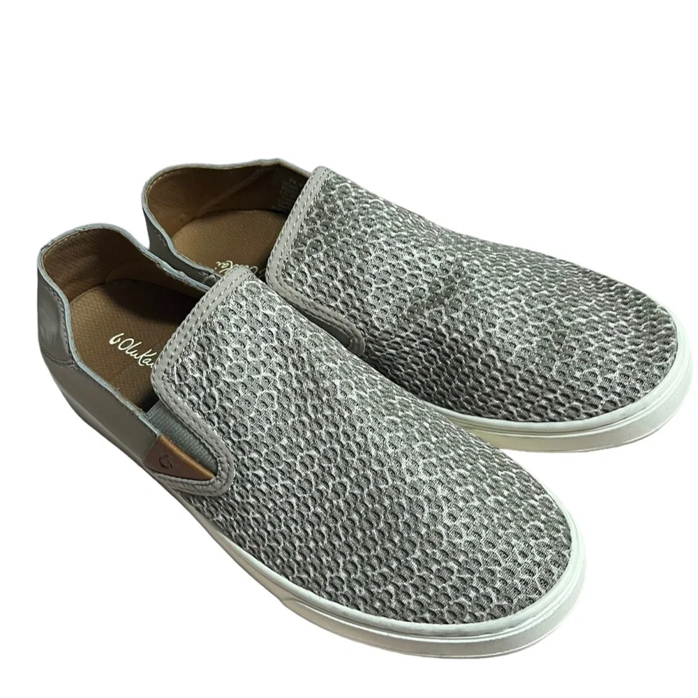 Olukai PEHUEA PAT‎ Women’s Slip On Sneakers  Grey Mesh Shoes Sz 9